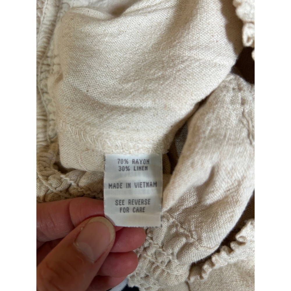 Cali 1850 Linen Beach Pants Oatmeal Beige Smocked Womens M NWT - Picture 7 of 10
